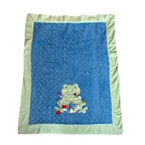 Lollypop Green Frog Blue Swirl Super Soft Baby Blanket Lovey Ribbon Tags 30×36